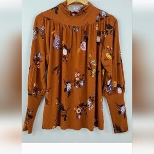 Ann Taylor,  floral puff sleeve turtleneck blouse, size M